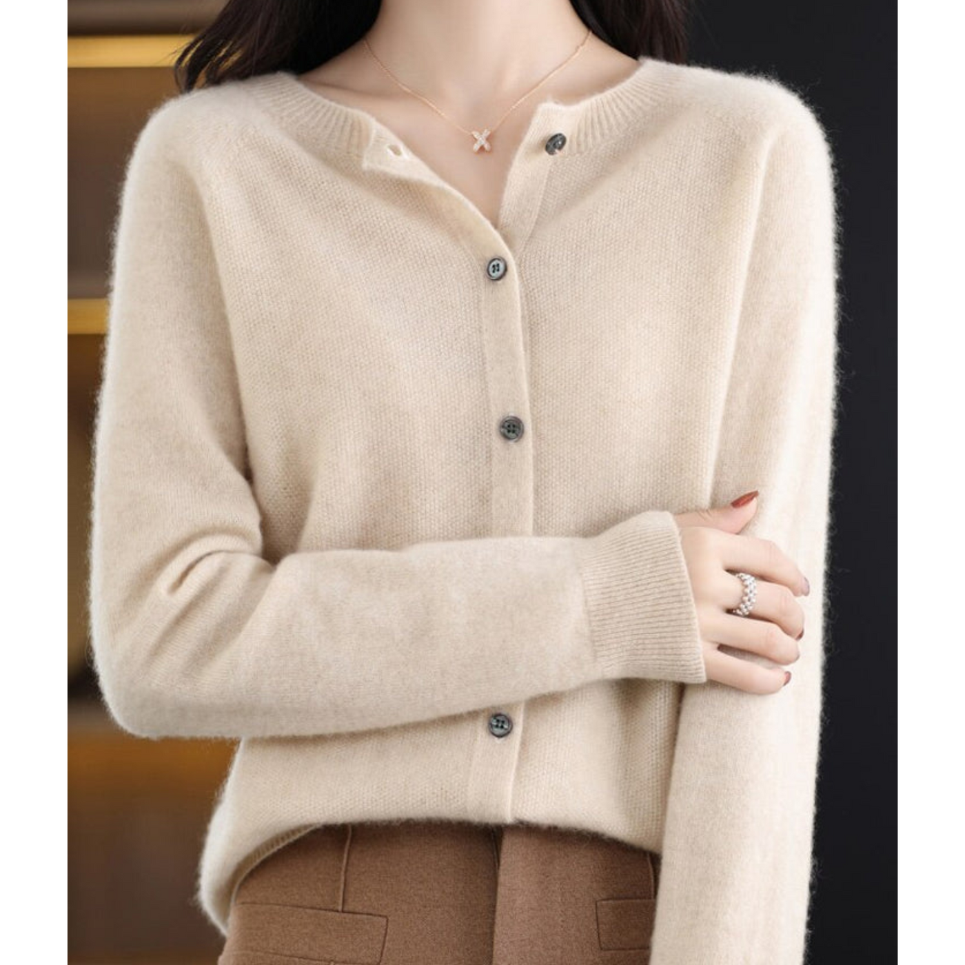 ANJA - Reine Merinowolle Damen O-Uringad Strickpullover