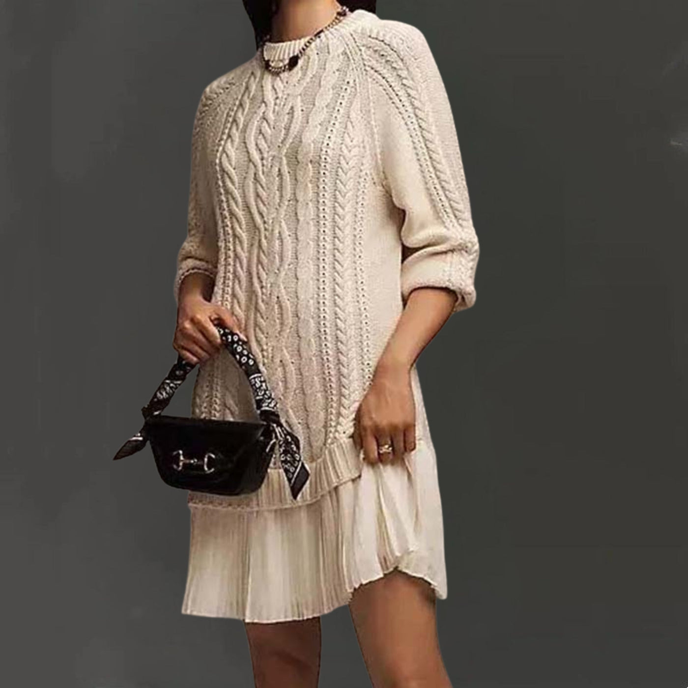 KALENA - Kabelstrick Mini Pullover Kleid