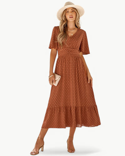 RENEE – V-Ausschnitt knielanges Kleid mit kurzen Ärmeln