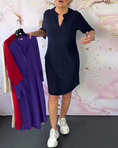 MARISE - Stilvolle Einfarbige Kleid mit V-Ausschnitt
