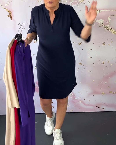MARISE - Stilvolle Einfarbige Kleid mit V-Ausschnitt