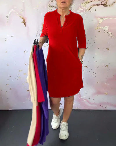 MARISE - Stilvolle Einfarbige Kleid mit V-Ausschnitt