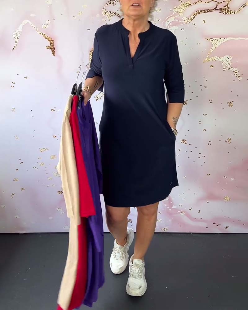 MARISE - Stilvolle Einfarbige Kleid mit V-Ausschnitt