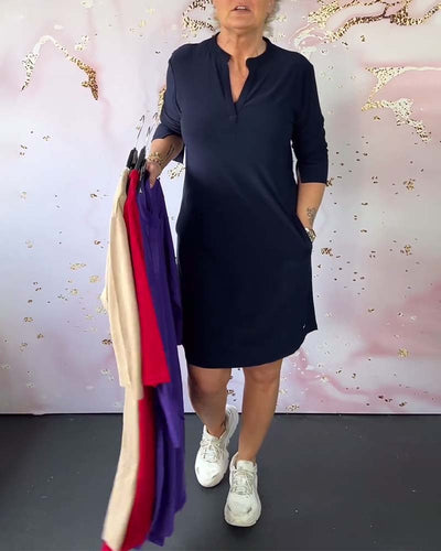 MARISE - Stilvolle Einfarbige Kleid mit V-Ausschnitt