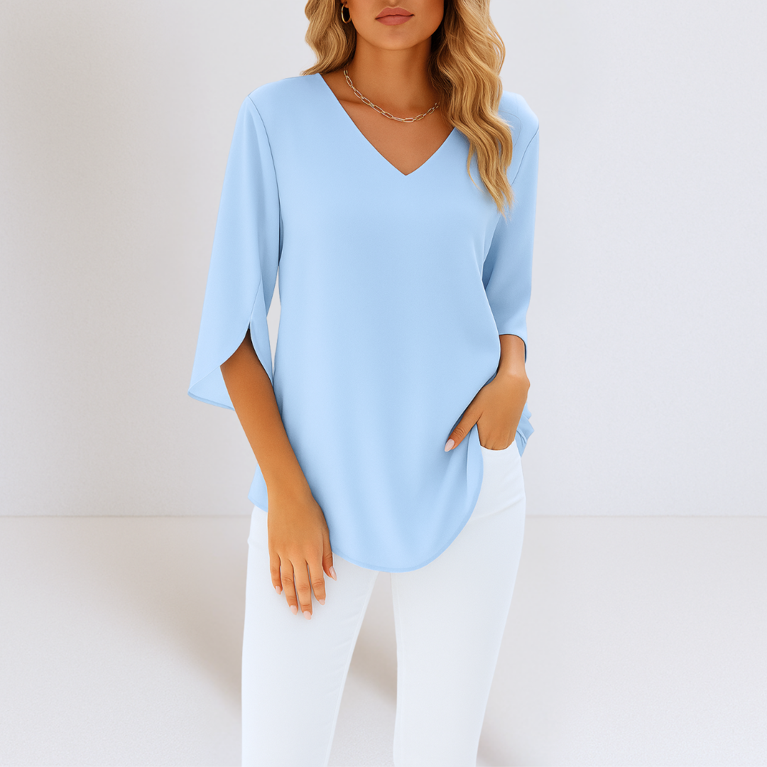SOPHIE - Elegante Bluse mit V-Ausschnitt und geschlitzten Ärmeln