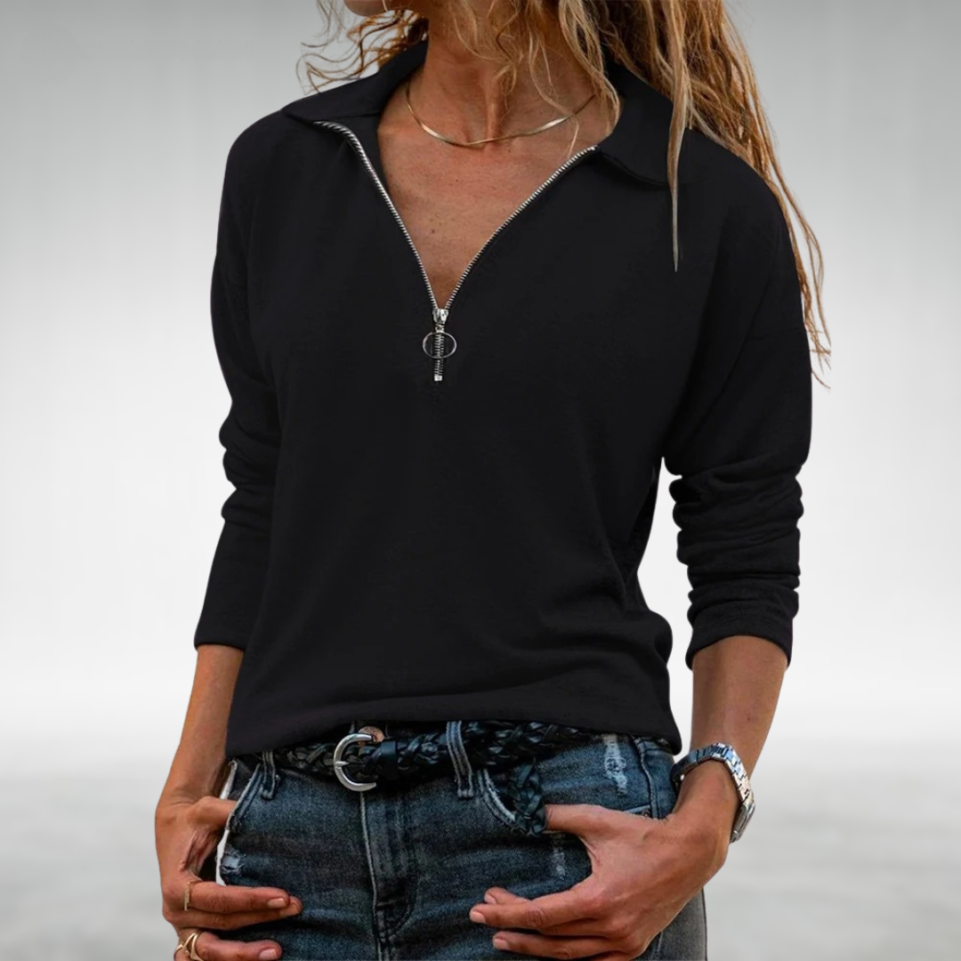 ELODIE - Halb-zip pullover mit eleganter bauchdeckung