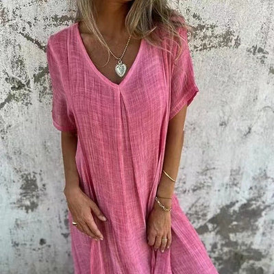 MATILDA - Luftige V-Ausschnitt Kleid aus Baumwolle und Leinen