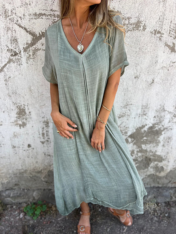 MATILDA - Luftige V-Ausschnitt Kleid aus Baumwolle und Leinen