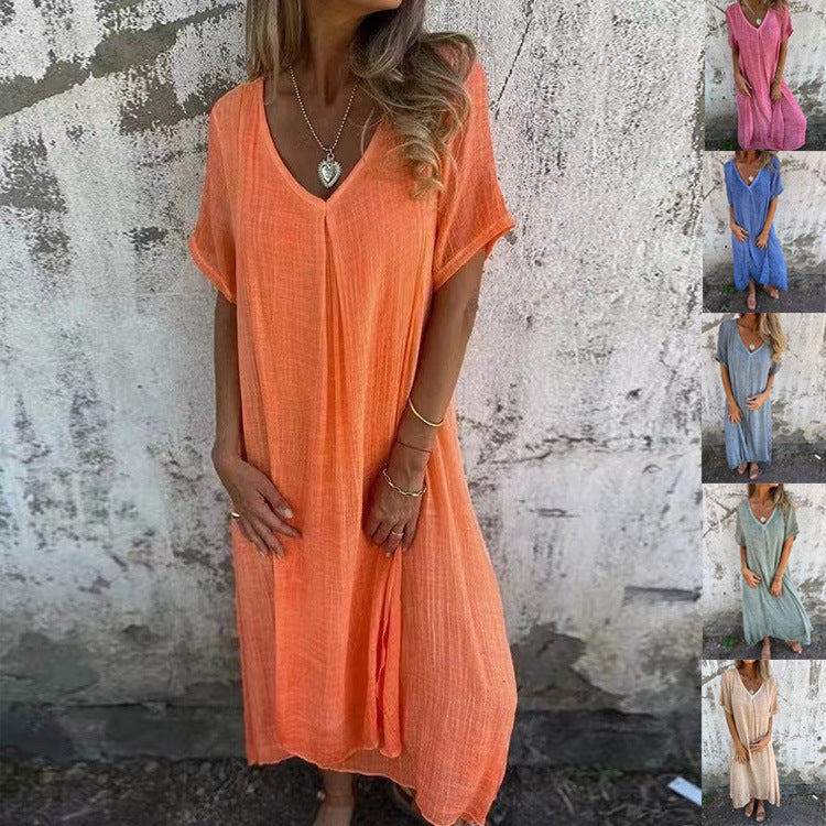 MATILDA - Luftige V-Ausschnitt Kleid aus Baumwolle und Leinen