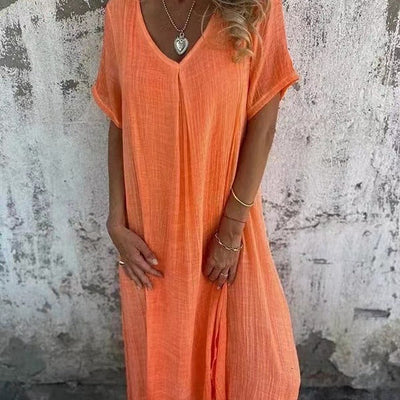 MATILDA - Luftige V-Ausschnitt Kleid aus Baumwolle und Leinen