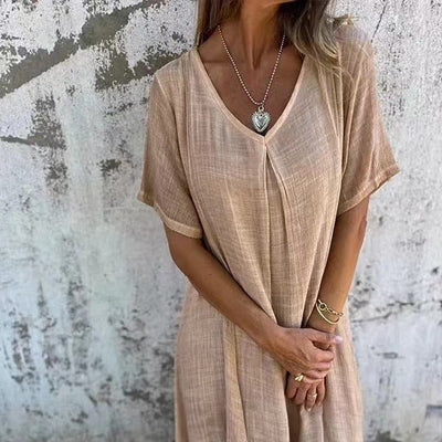 MATILDA - Luftige V-Ausschnitt Kleid aus Baumwolle und Leinen