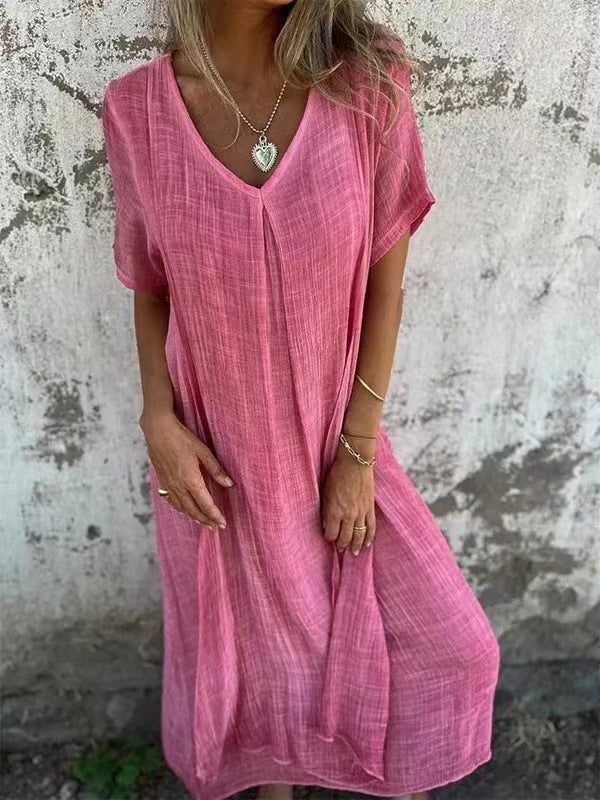 MATILDA - Luftige V-Ausschnitt Kleid aus Baumwolle und Leinen