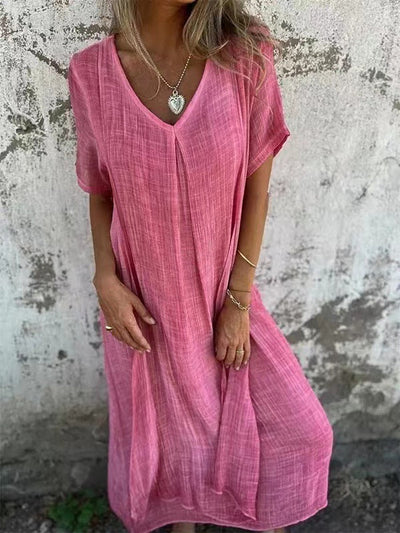 MATILDA - Luftige V-Ausschnitt Kleid aus Baumwolle und Leinen