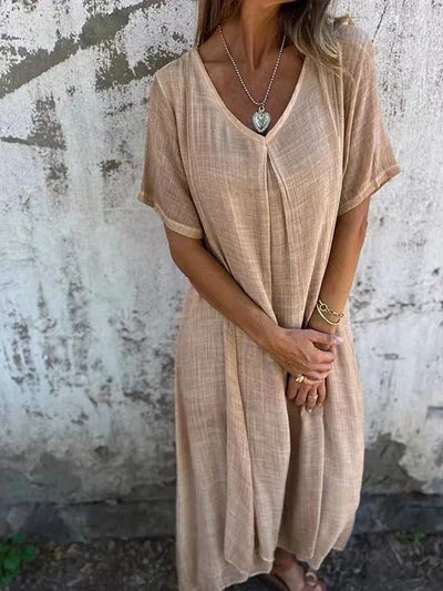 MATILDA - Luftige V-Ausschnitt Kleid aus Baumwolle und Leinen