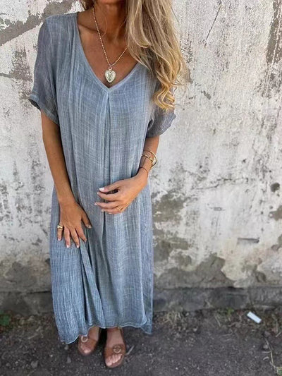 MATILDA - Luftige V-Ausschnitt Kleid aus Baumwolle und Leinen