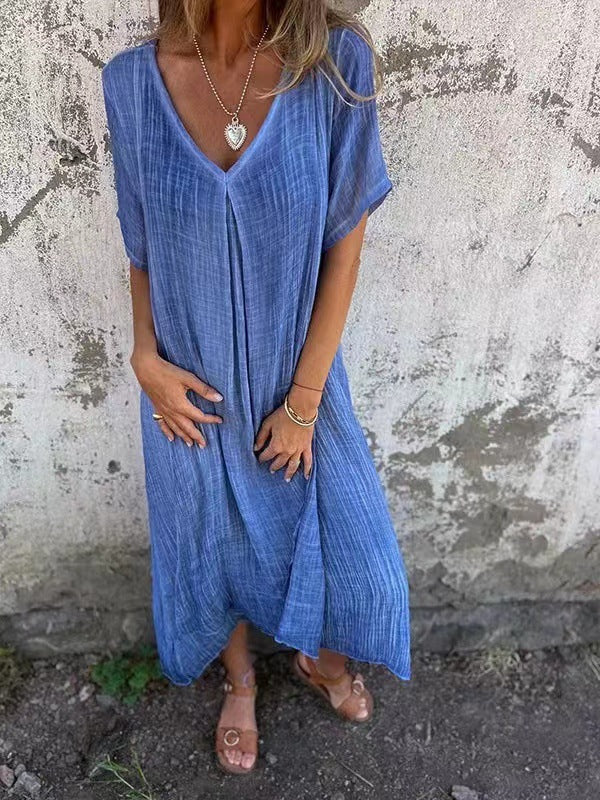 MATILDA - Luftige V-Ausschnitt Kleid aus Baumwolle und Leinen