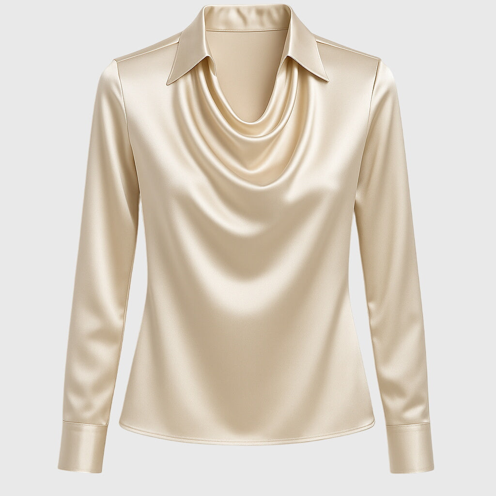 SYLVIE - Luxuriöse, glänzende Bluse mit plissiertem Ausschnitt