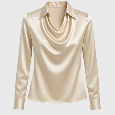 SYLVIE - Luxuriöse, glänzende Bluse mit plissiertem Ausschnitt