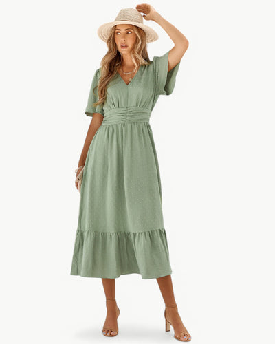 RENEE – V-Ausschnitt knielanges Kleid mit kurzen Ärmeln