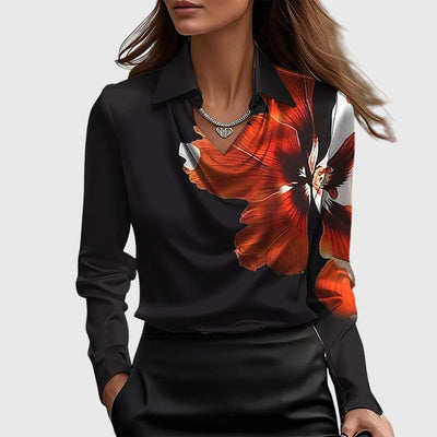 SYLVIE - Luxuriöse, glänzende Bluse mit plissiertem Ausschnitt