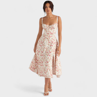 ANDREA - Corset dress with floral pattern