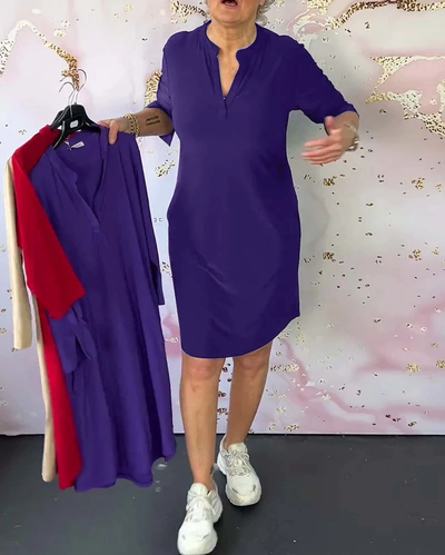 MARISE - Stilvolle Einfarbige Kleid mit V-Ausschnitt