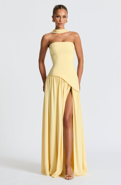 IMANI – Strapless maxi dress with asymmetric waist