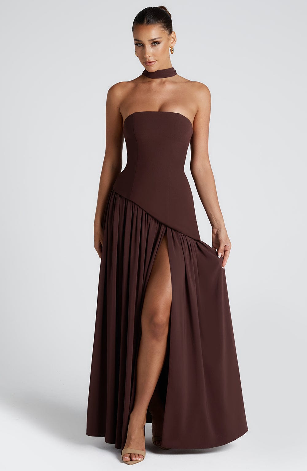 IMANI – Strapless maxi dress with asymmetric waist