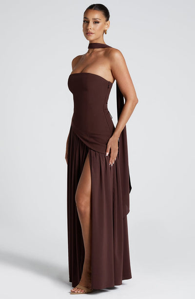 IMANI – Strapless maxi dress with asymmetric waist