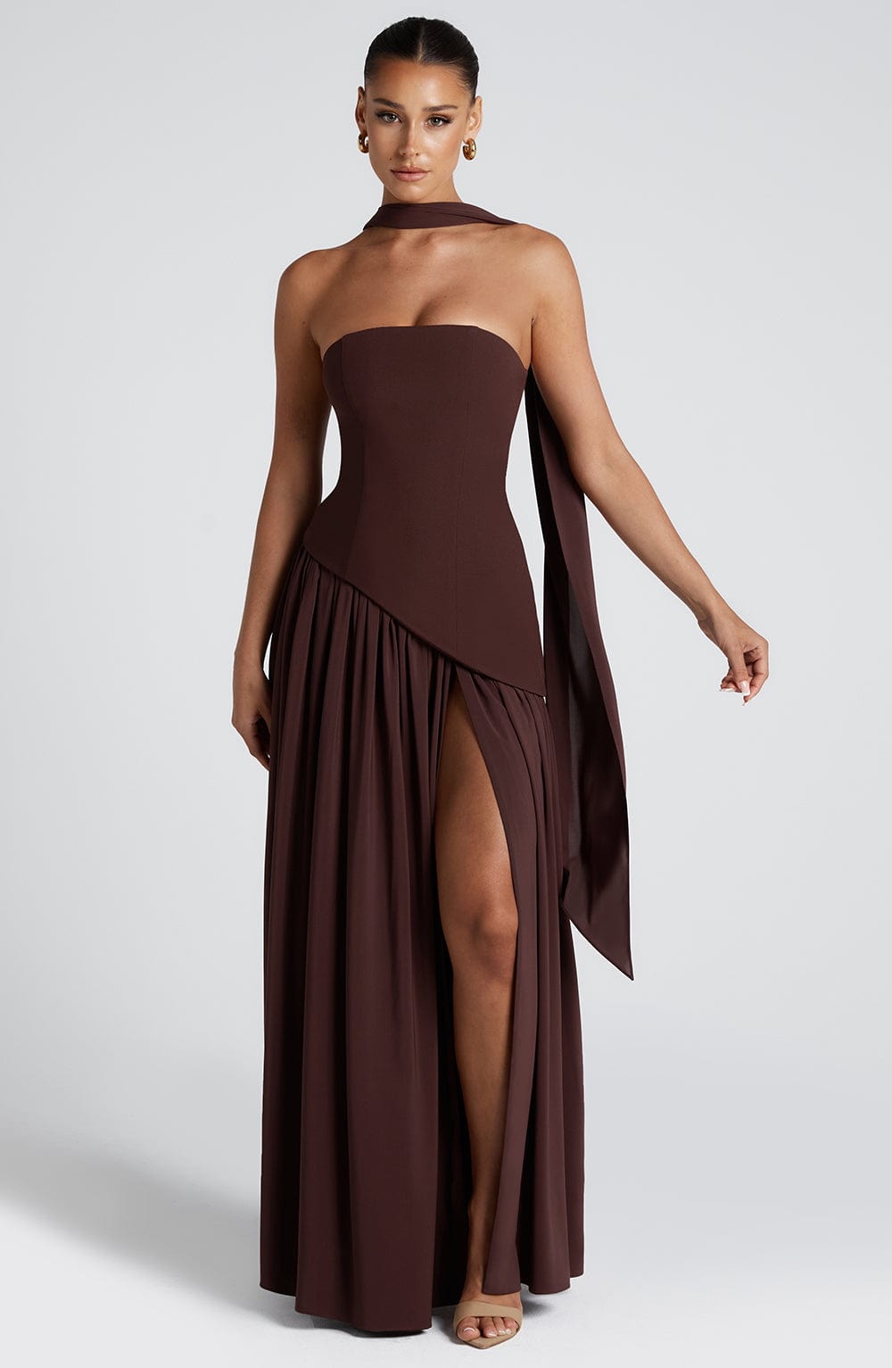 IMANI – Strapless maxi dress with asymmetric waist