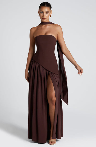 IMANI – Strapless maxi dress with asymmetric waist