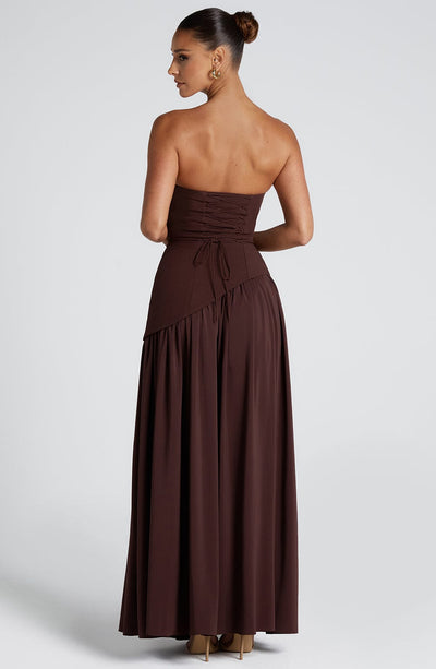 IMANI – Strapless maxi dress with asymmetric waist