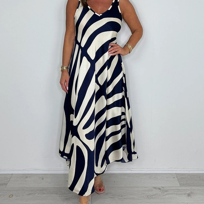 SILKE - Bedrucktes ärmelloses Maxikleid mit V-Ausschnitt