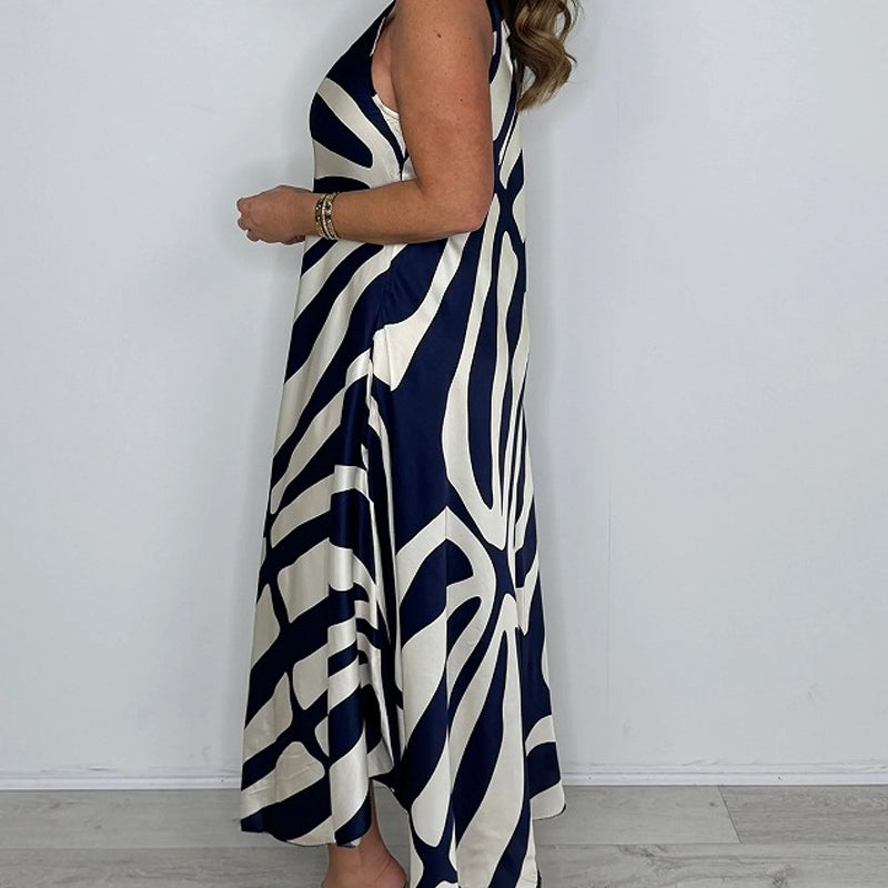 SILKE - Bedrucktes ärmelloses Maxikleid mit V-Ausschnitt