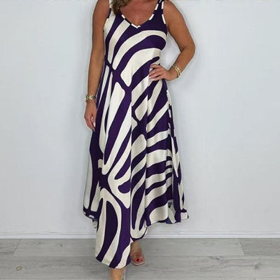 SILKE - Bedrucktes ärmelloses Maxikleid mit V-Ausschnitt