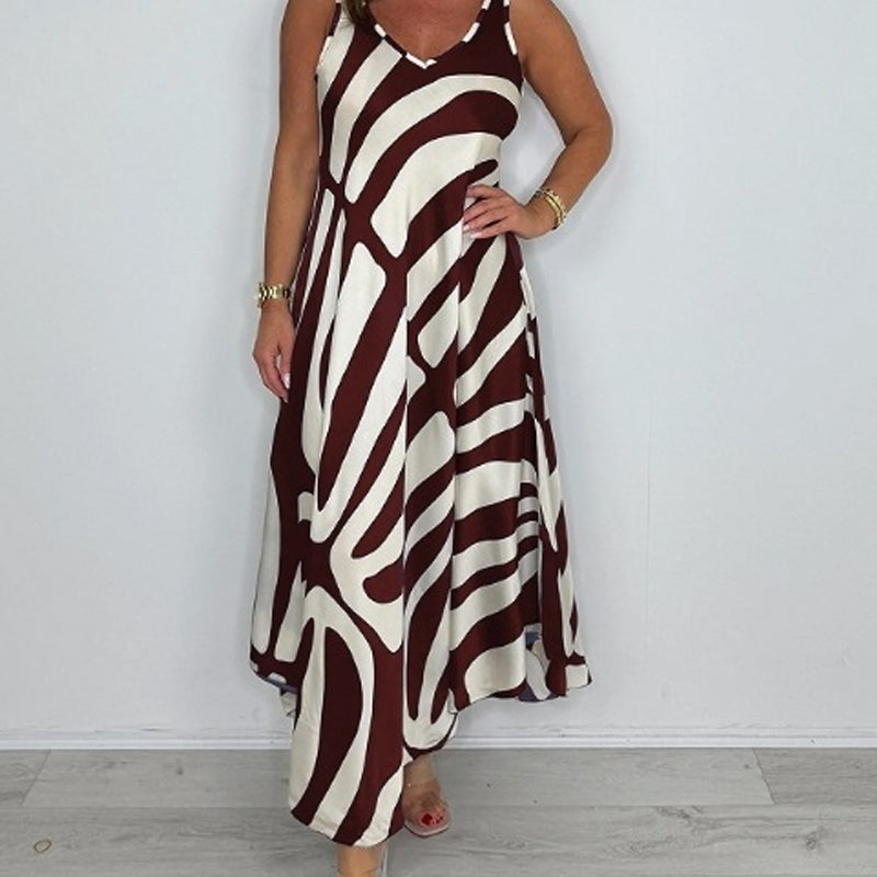 SILKE - Bedrucktes ärmelloses Maxikleid mit V-Ausschnitt