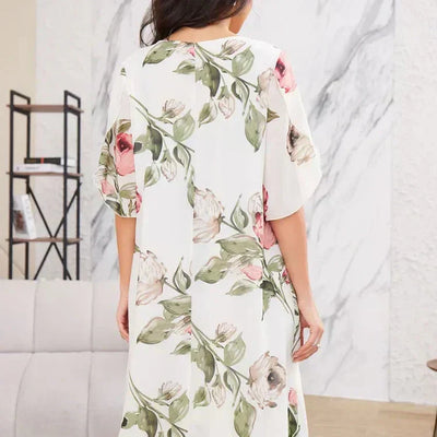 MARTINA - Chiffonkleid mit roten Blütenblättern